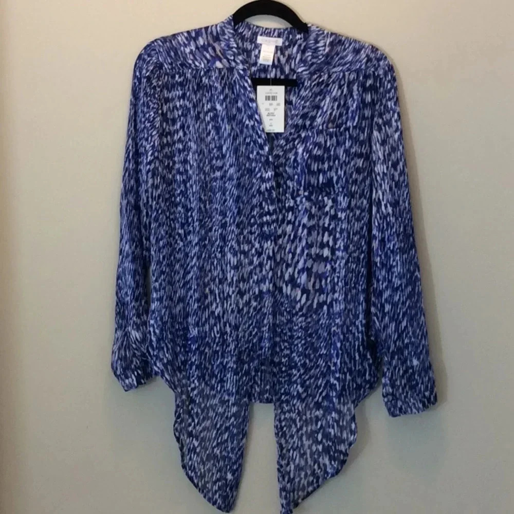 NWT Cache Blue, White&Peach Blouse Front Waist Tie